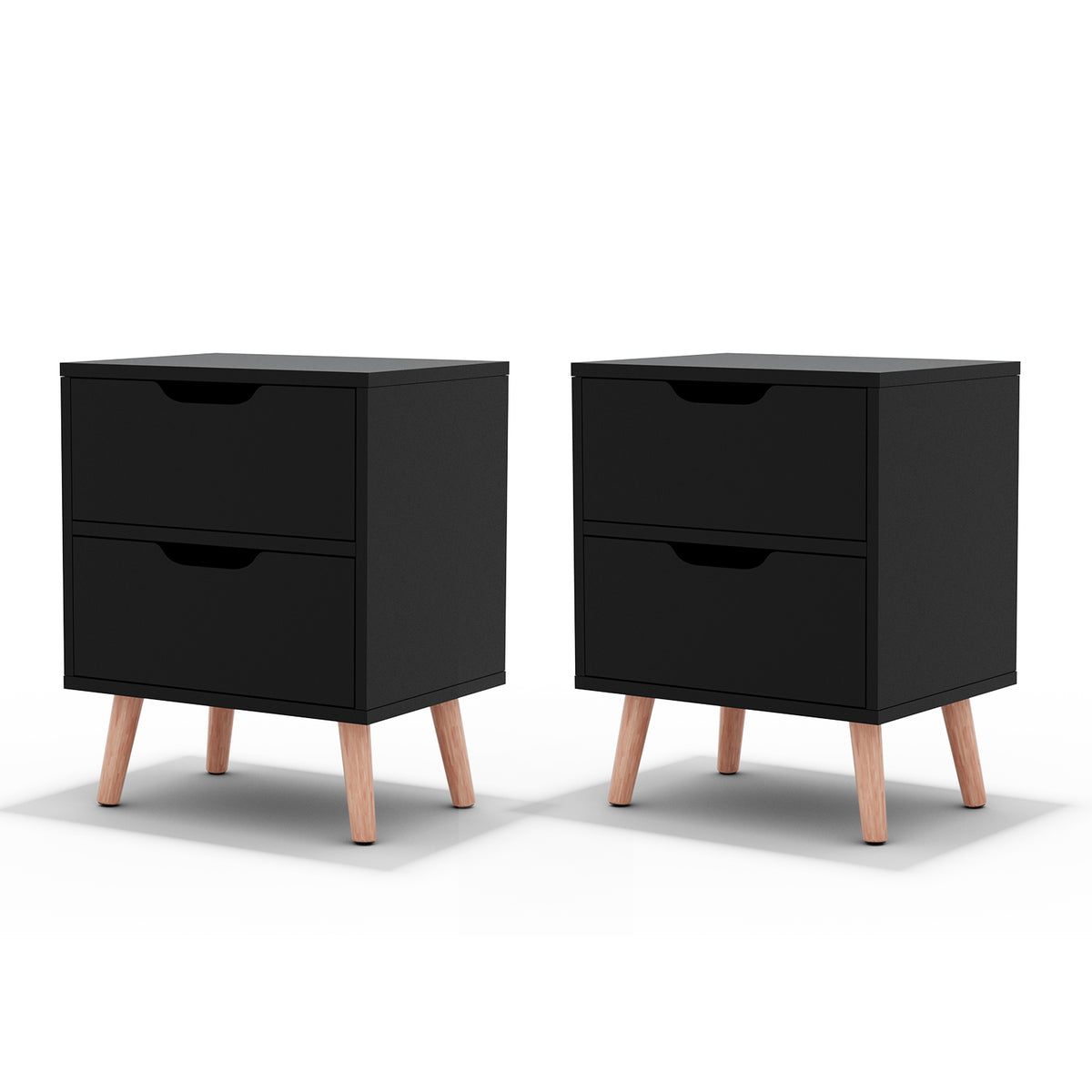 Artiss 2 x Bedside Table 2 Drawers - BODEN Black