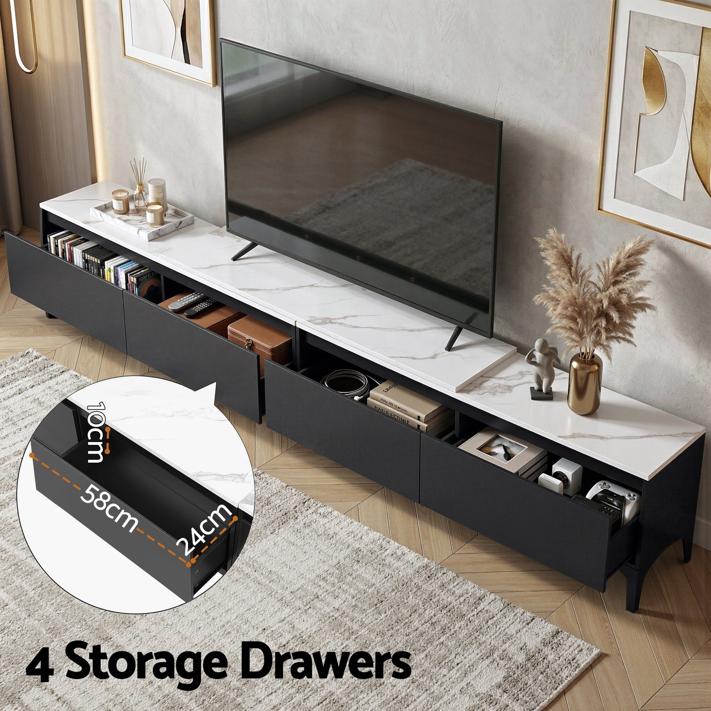 Artiss TV Cabinet Entertainment Unit Stand Extendable Black