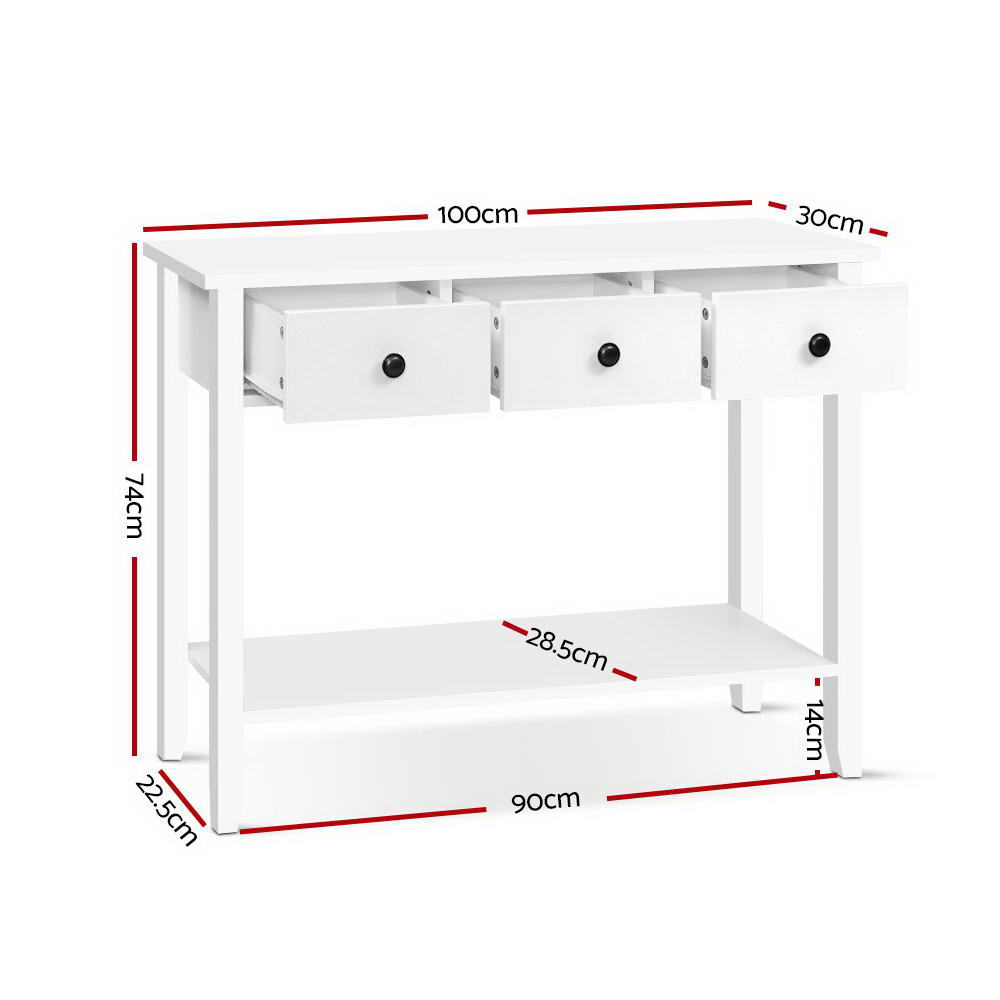 Chole Console Table 3 Drawers 100CM White