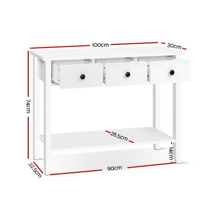 Chole Console Table 3 Drawers 100CM White