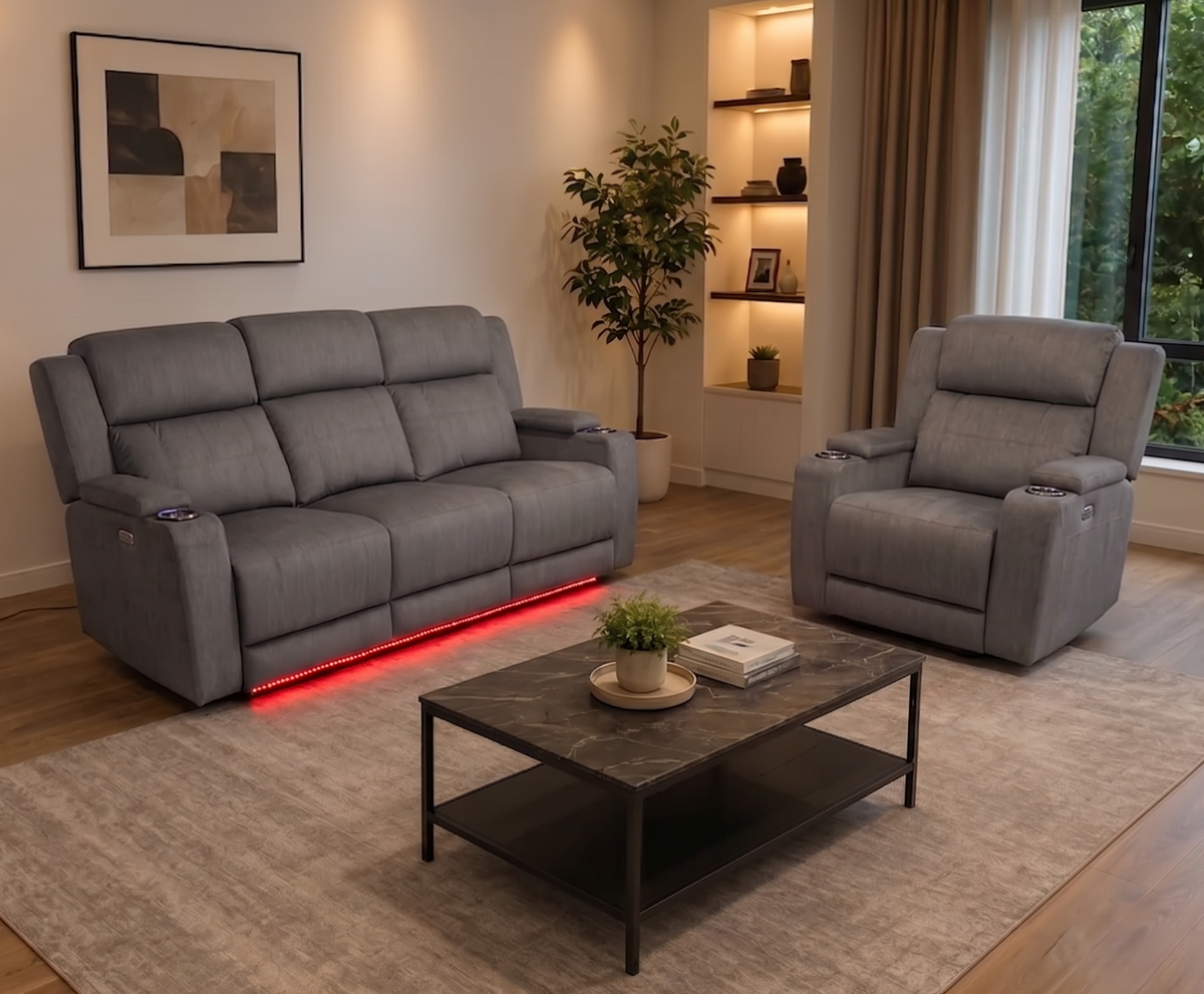 Harvey Norman 3-Seater Electric Recliner Lounge – LED Lights & Adjustable Headrests | BRAND NEW ✨