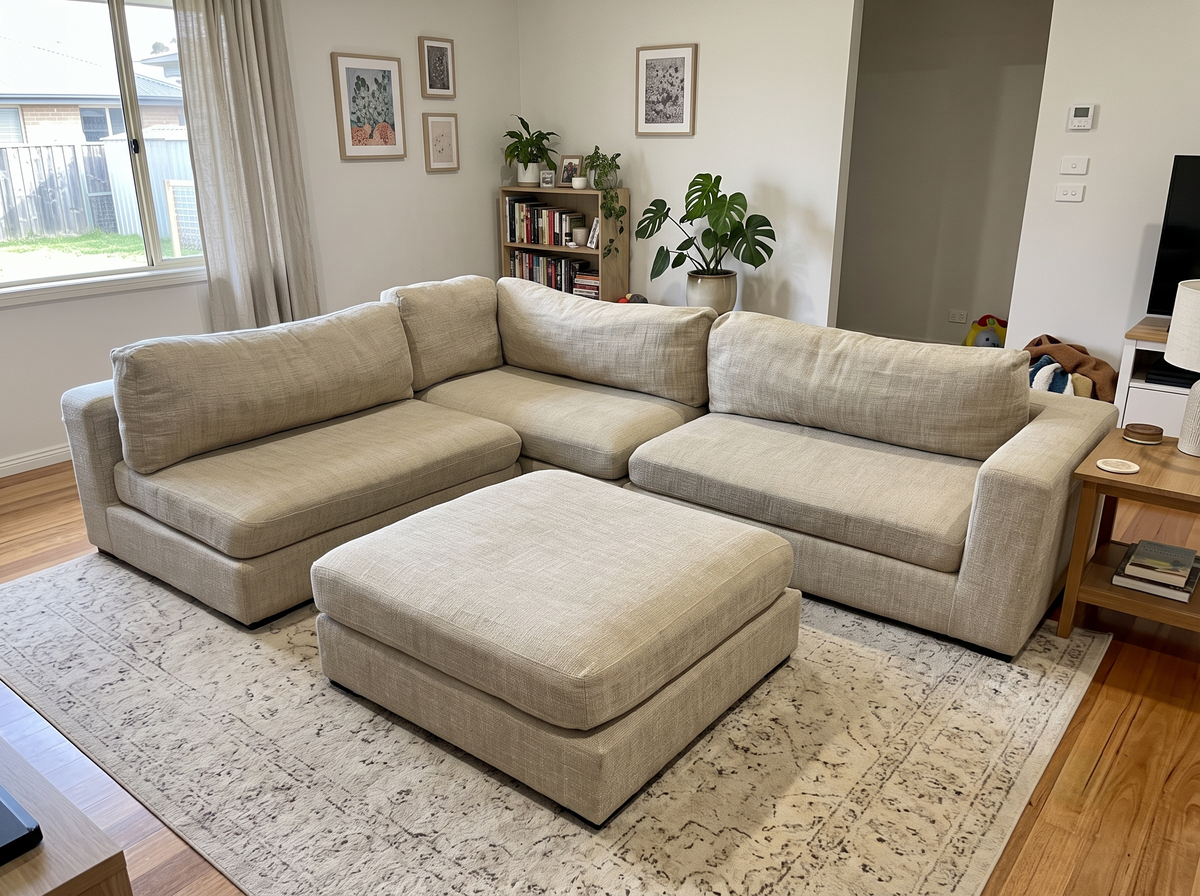 Freedom Beige Modular Lounge with Ottoman | Sydney Wide Delivery | Pre Owned