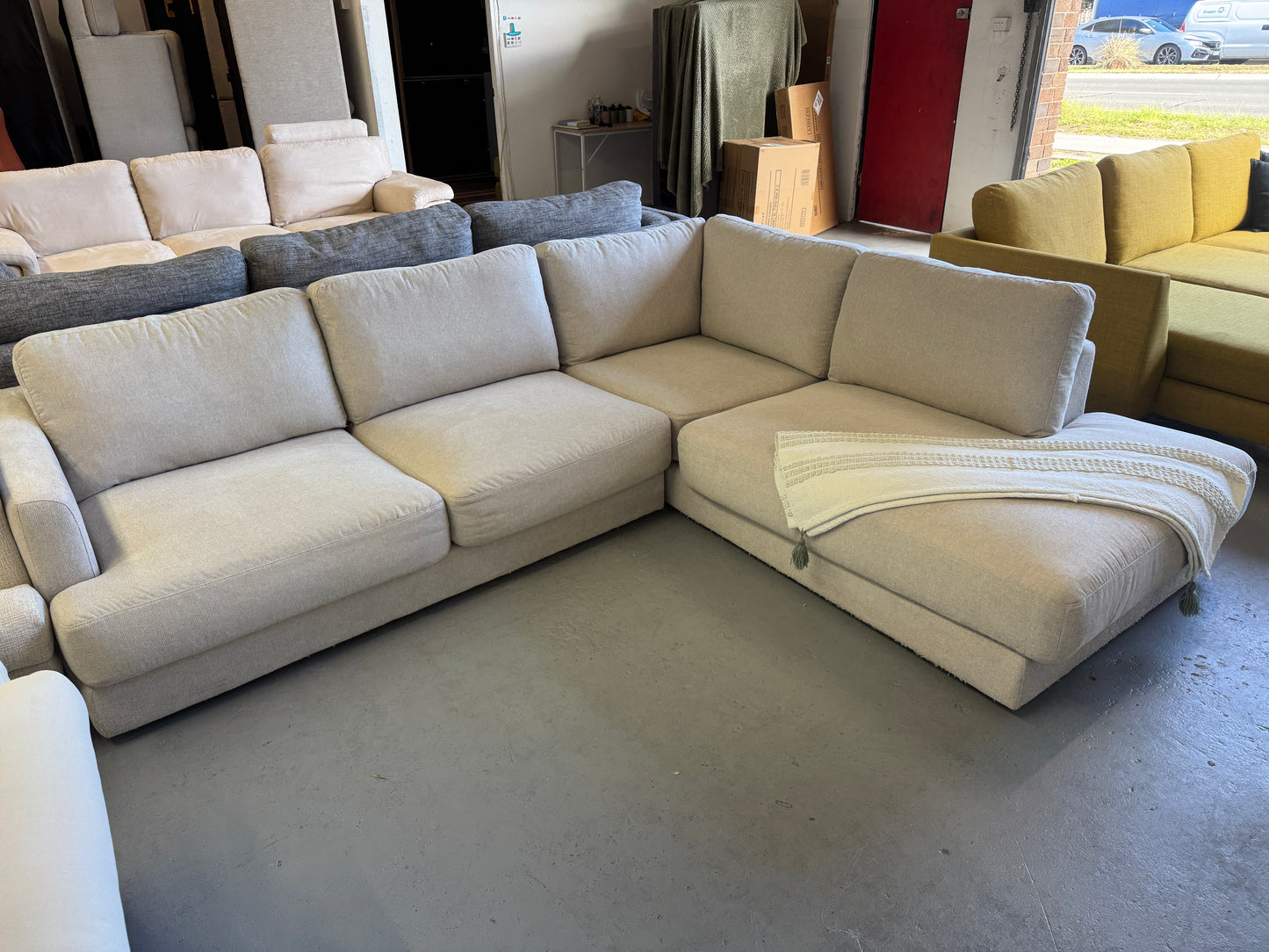 Lounge Lovers Beige L-Shape Sofa | Pre-Owned | Steam Cleaned | Sydney Wide Delivery