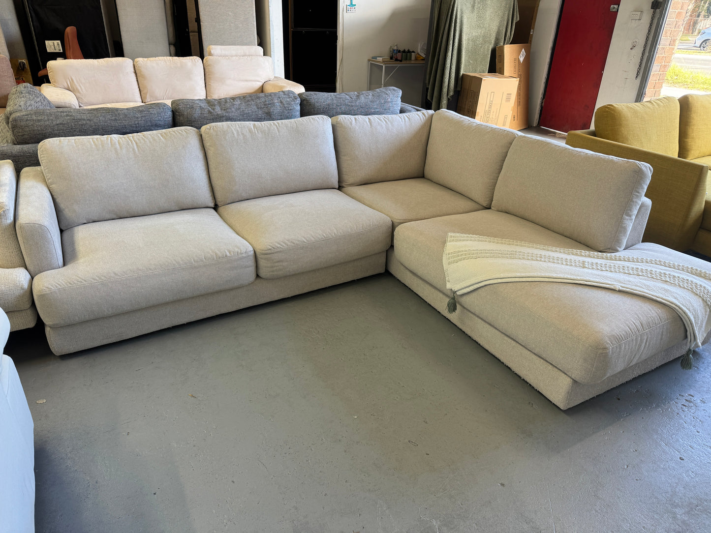 Lounge Lovers Beige L-Shape Sofa | Pre-Owned | Steam Cleaned | Sydney Wide Delivery