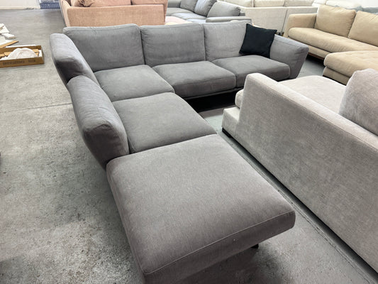 King Living Grey L-Shape Sofa with Ottoman | Pre-Owned | Steam Cleaned | Sydney Wide Delivery