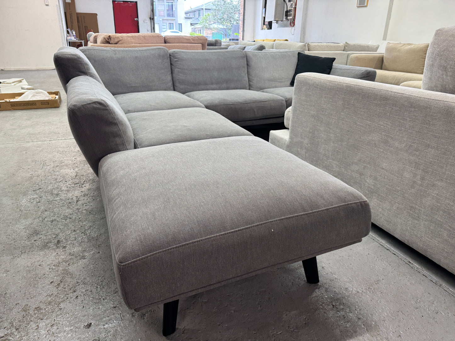 King Living Grey L-Shape Sofa with Ottoman | Pre-Owned | Steam Cleaned | Sydney Wide Delivery