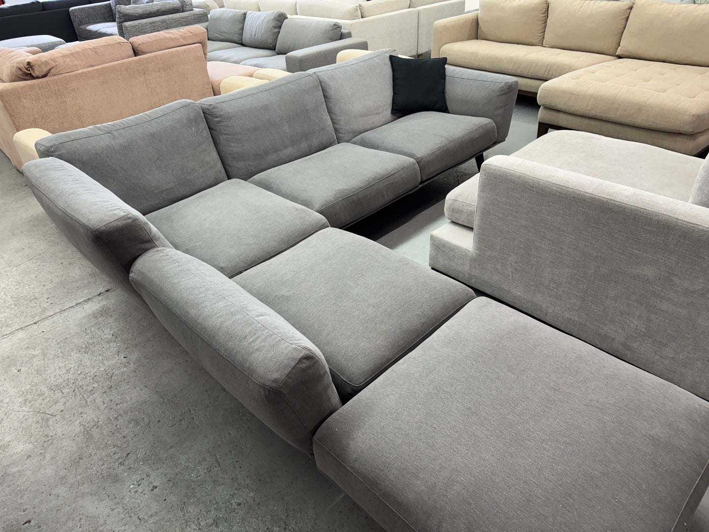 King Living Grey L-Shape Sofa with Ottoman | Pre-Owned | Steam Cleaned | Sydney Wide Delivery