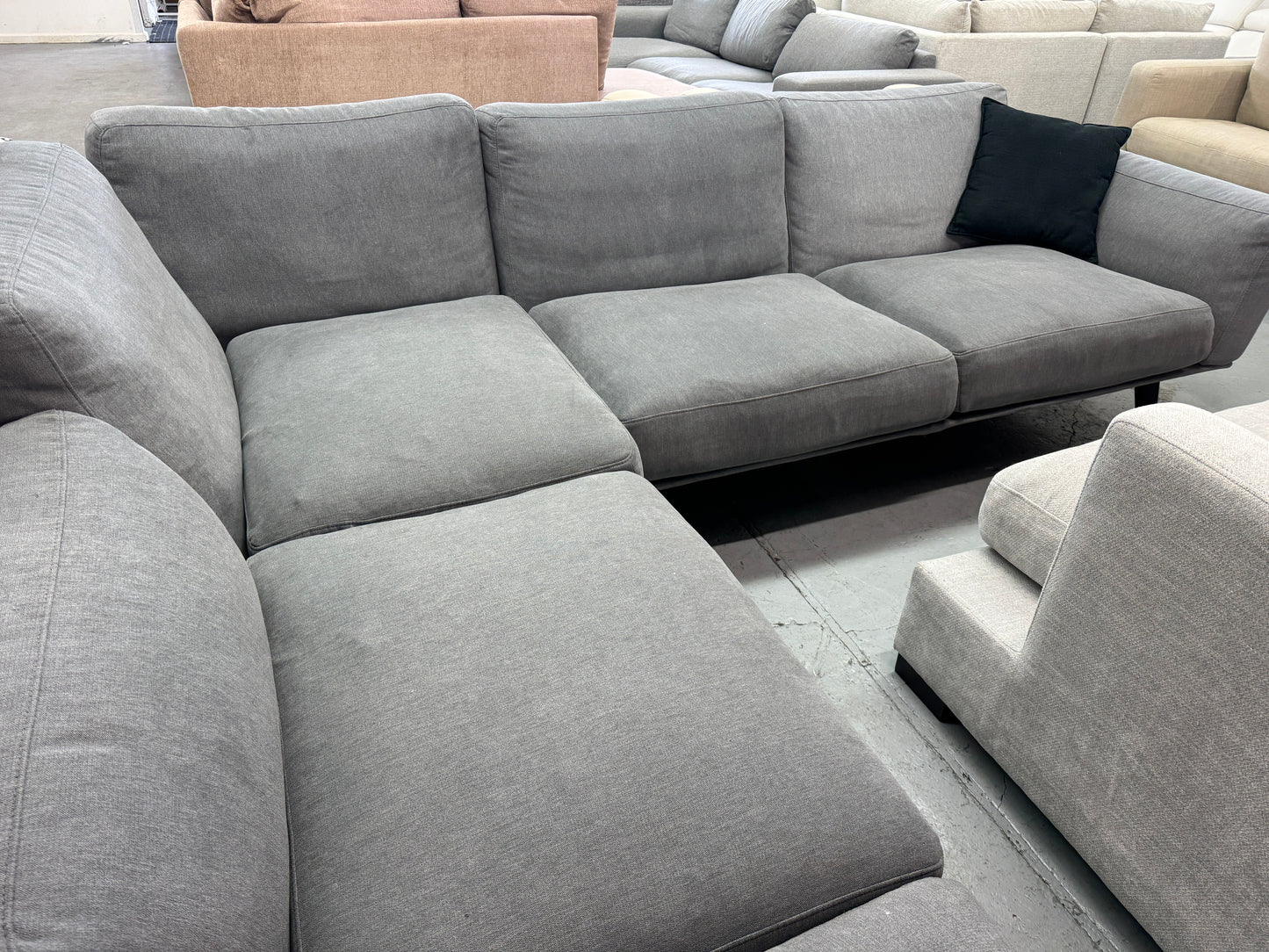 King Living Grey L-Shape Sofa with Ottoman | Pre-Owned | Steam Cleaned | Sydney Wide Delivery