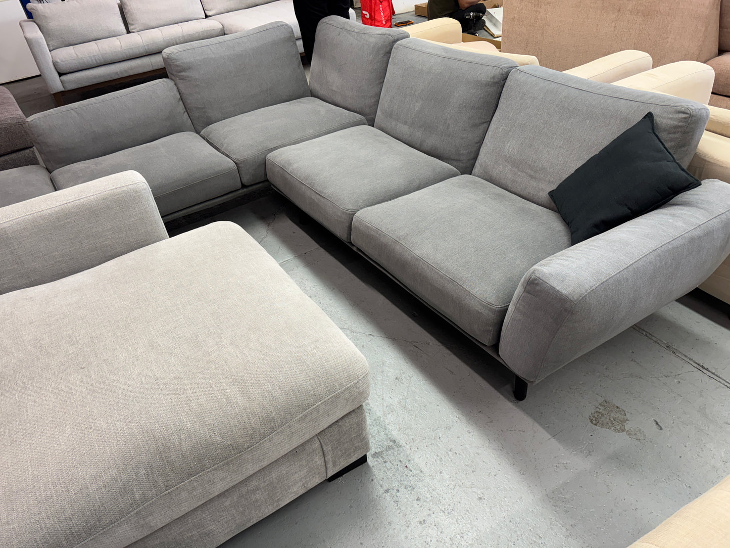 King Living Grey L-Shape Sofa with Ottoman | Pre-Owned | Steam Cleaned | Sydney Wide Delivery