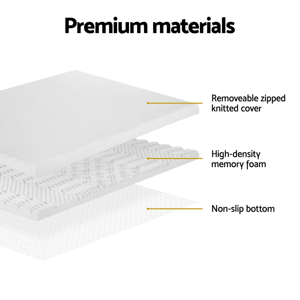 King White Bedding Memory Foam Mattress Topper 7-Zone Airflow Pad 8cm