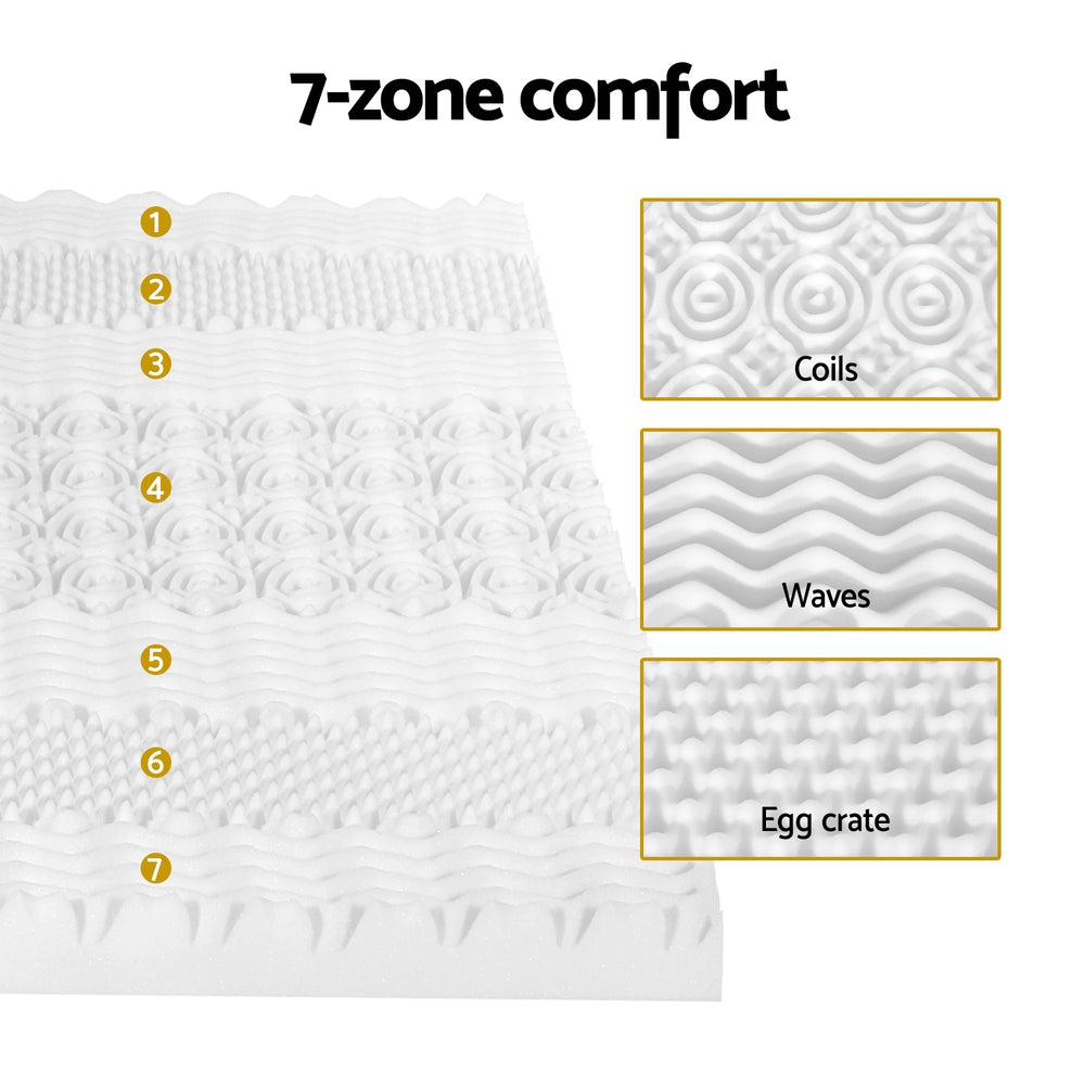 King White Bedding Memory Foam Mattress Topper 7-Zone Airflow Pad 8cm