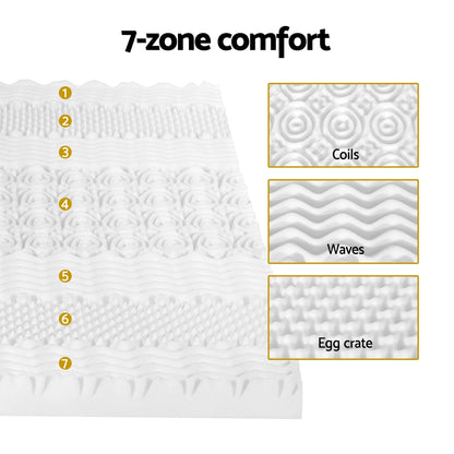 King White Bedding Memory Foam Mattress Topper 7-Zone Airflow Pad 8cm
