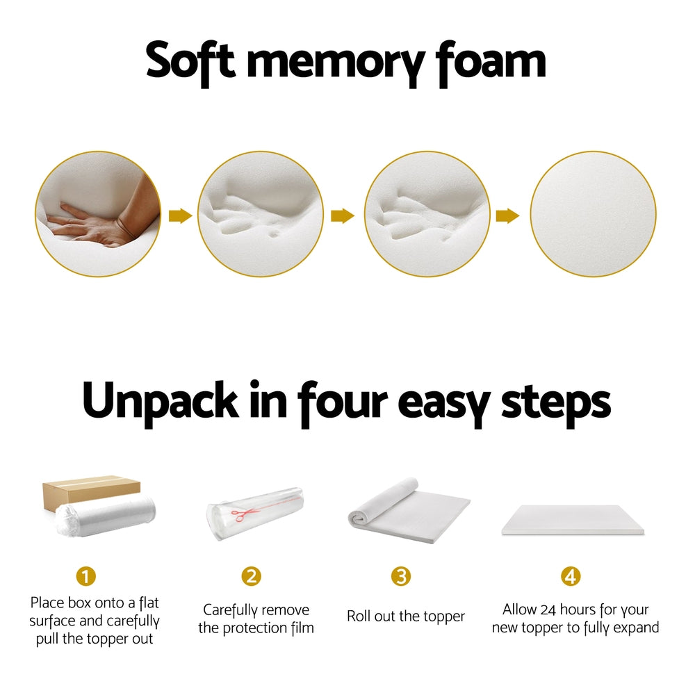 King White Bedding Memory Foam Mattress Topper 7-Zone Airflow Pad 8cm