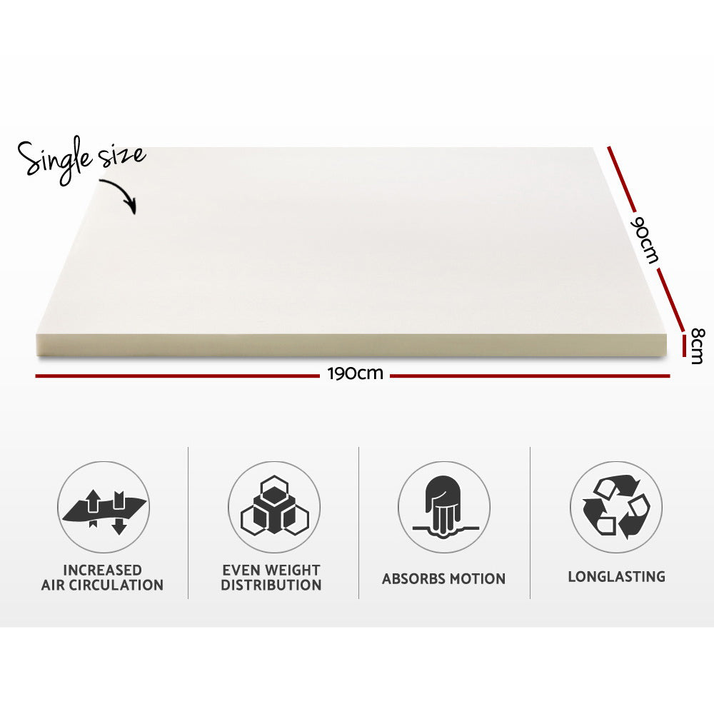 Single Bedding Memory Foam Mattress Topper 8cm