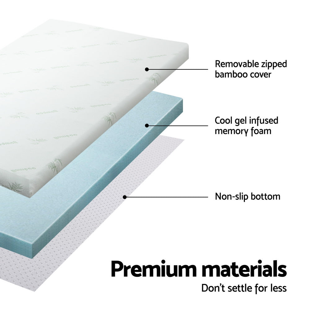 Single Bedding Memory Foam Mattress Topper Cool Gel Bed Mat Bamboo 10cm