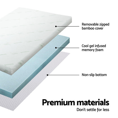 Single Bedding Memory Foam Mattress Topper Cool Gel Bed Mat Bamboo 10cm