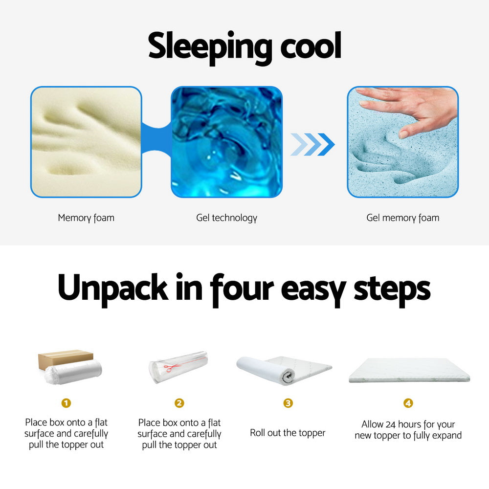 Single Bedding Memory Foam Mattress Topper Cool Gel Bed Mat Bamboo 10cm