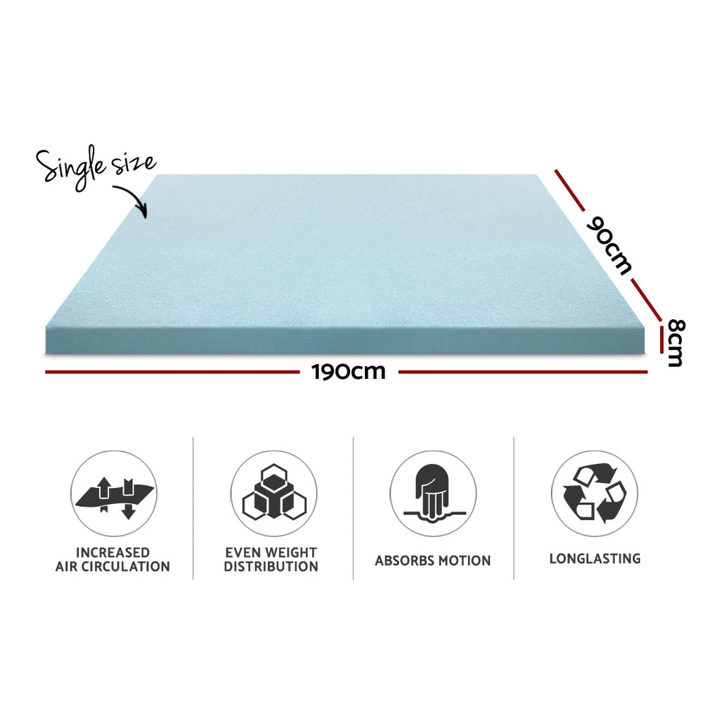Single Bedding Memory Foam Mattress Topper Cool Gel 8cm