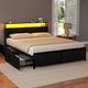 Metal Bed Frame Queen Size Storage Headboard Charge Station LED 4 Drawers