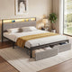Metal Bed Frame King Size LED Charging Station 2 Drawers