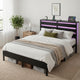 Bed Frame Queen Size LED Metal Bed Base with Charging Station