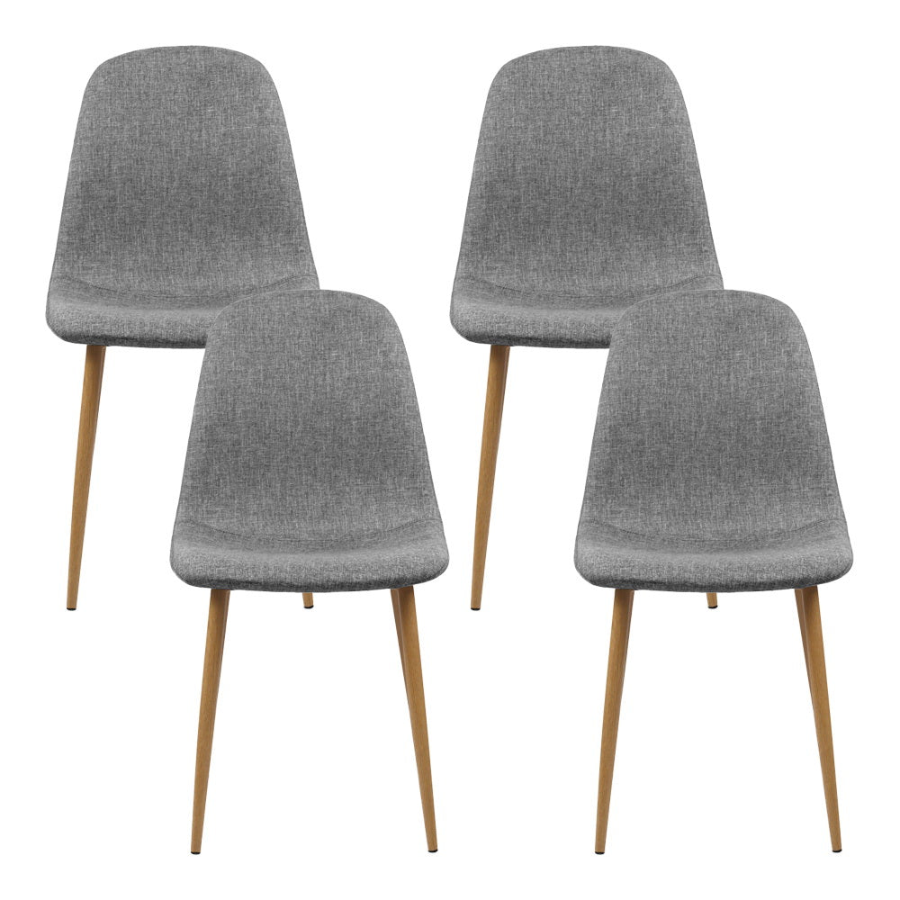 Dining Chairs Set of 4 Linen Curved Slope Grey