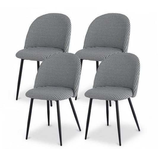 Dining Chairs Set of 4 Linen Solid Curved Houndstooth