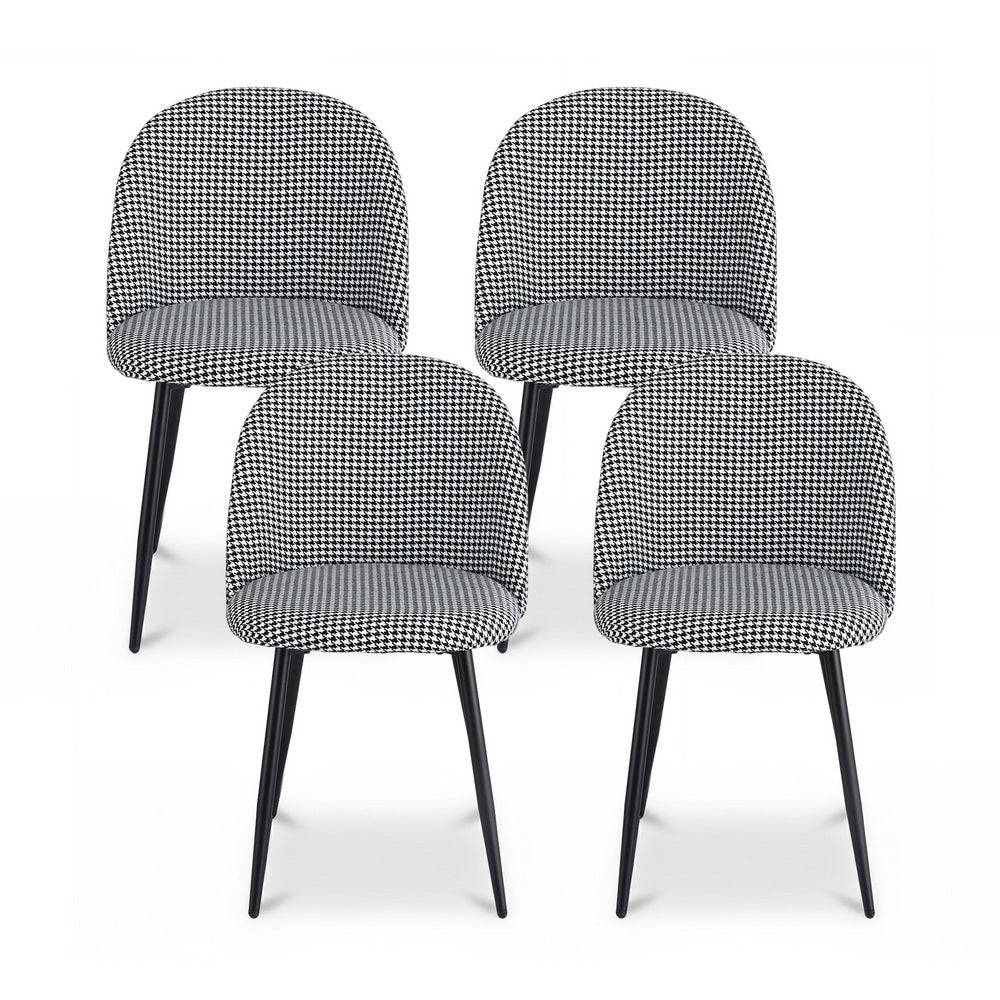 Dining Chairs Set of 4 Linen Solid Curved Houndstooth
