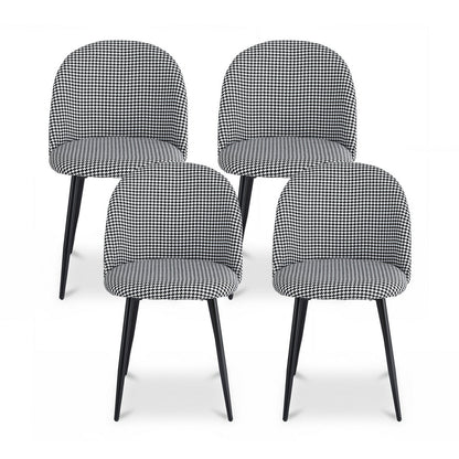 Dining Chairs Set of 4 Linen Solid Curved Houndstooth