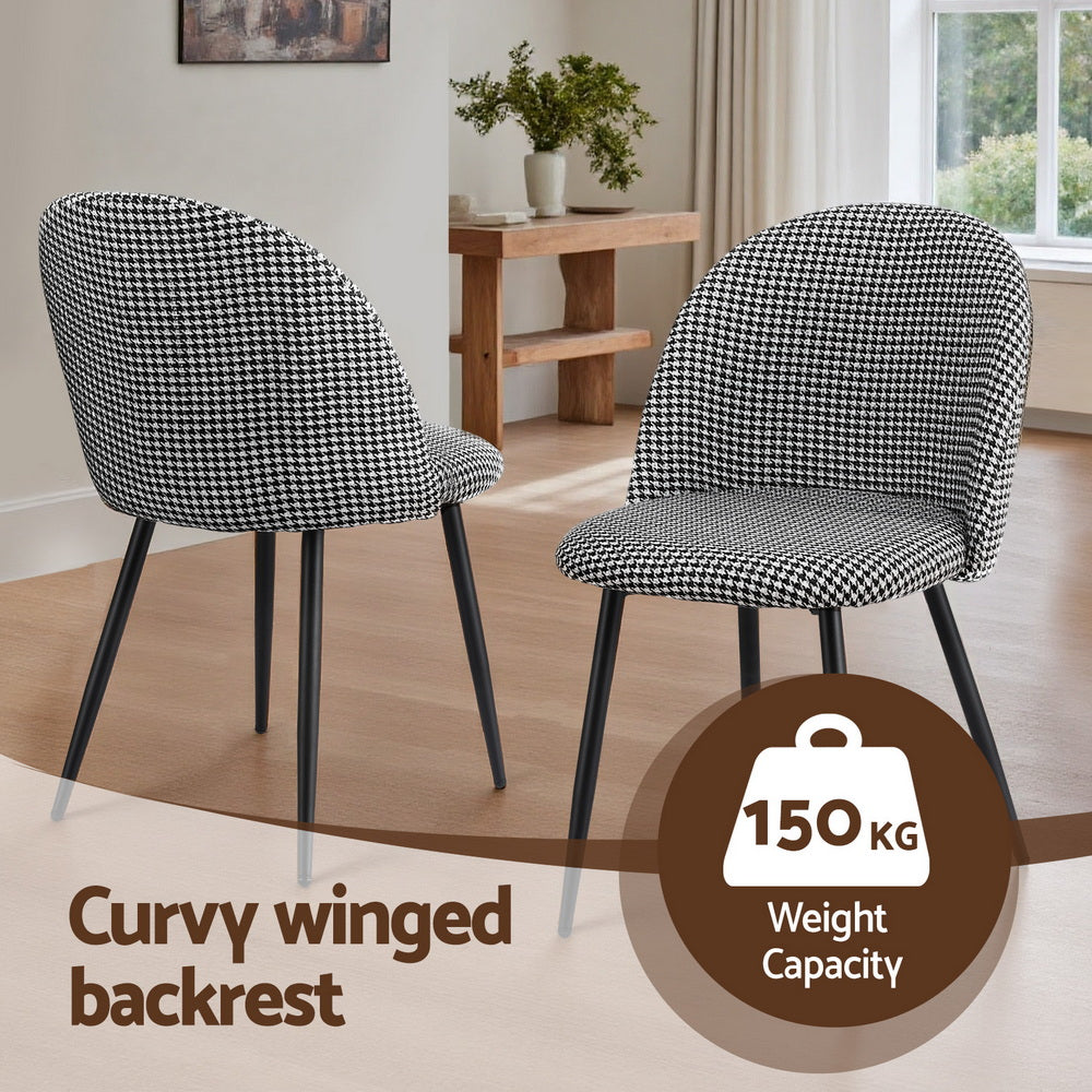 Dining Chairs Set of 4 Linen Solid Curved Houndstooth