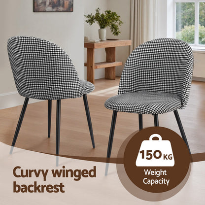 Dining Chairs Set of 4 Linen Solid Curved Houndstooth