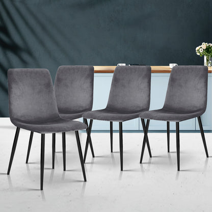 Dining Chairs Set of 4 Velvet Horizontal Slope Grey