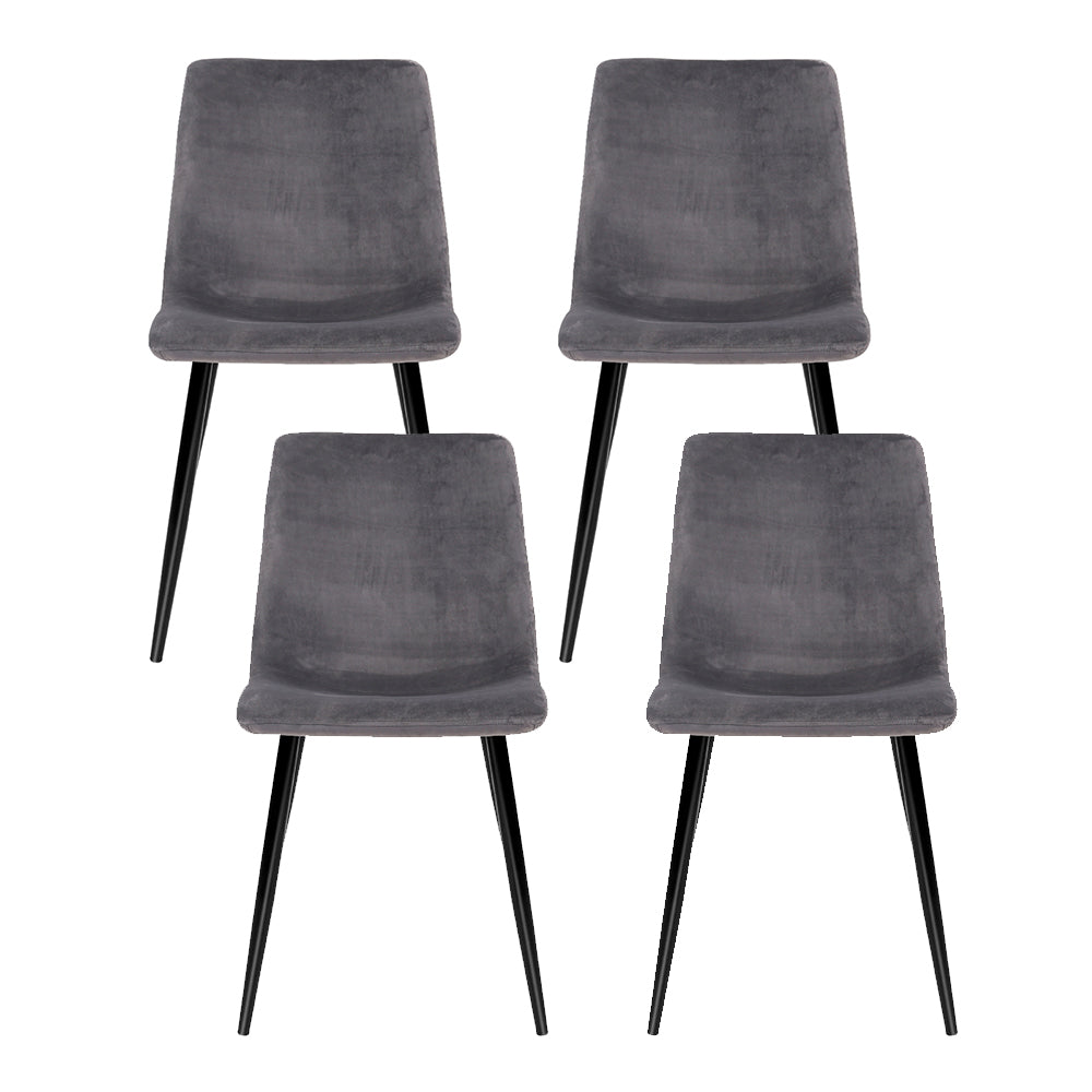 Dining Chairs Set of 4 Velvet Horizontal Slope Grey