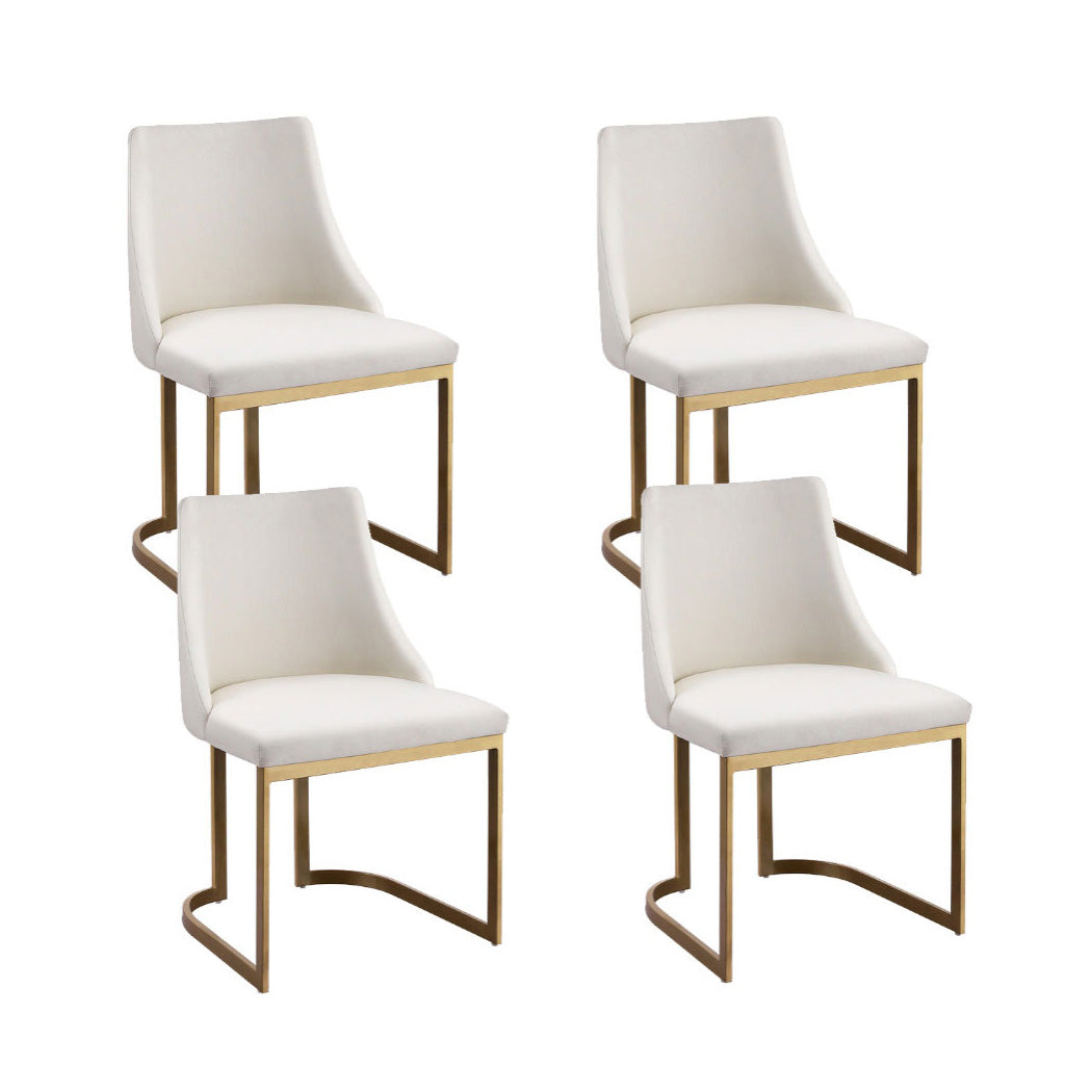Dining Chairs Set of 4 Linen Fabric Frame Beige