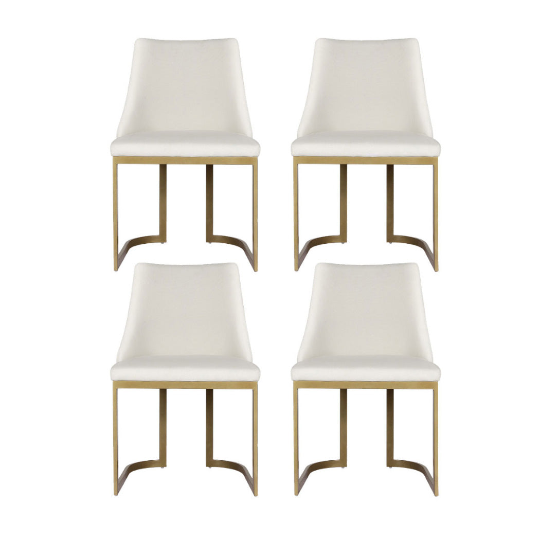 Dining Chairs Set of 4 Linen Fabric Frame Beige