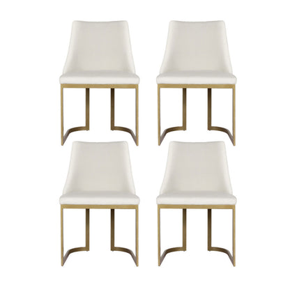 Dining Chairs Set of 4 Linen Fabric Frame Beige