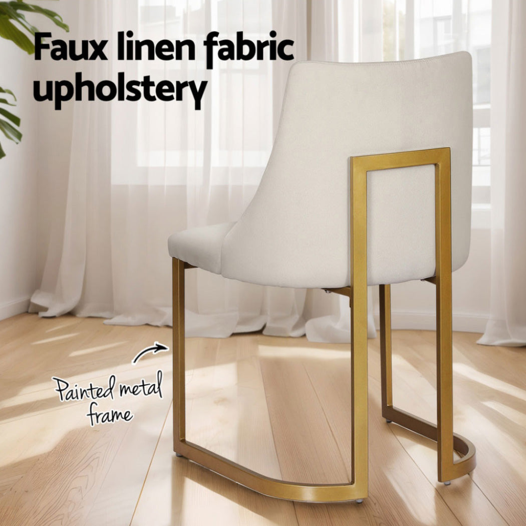 Dining Chairs Set of 4 Linen Fabric Frame Beige