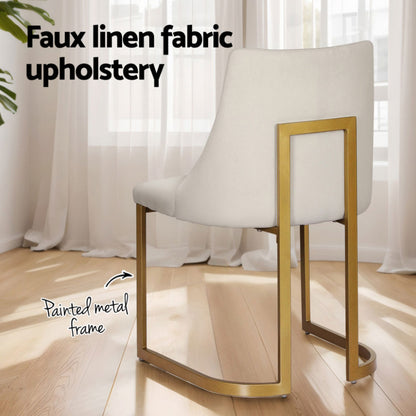Dining Chairs Set of 4 Linen Fabric Frame Beige
