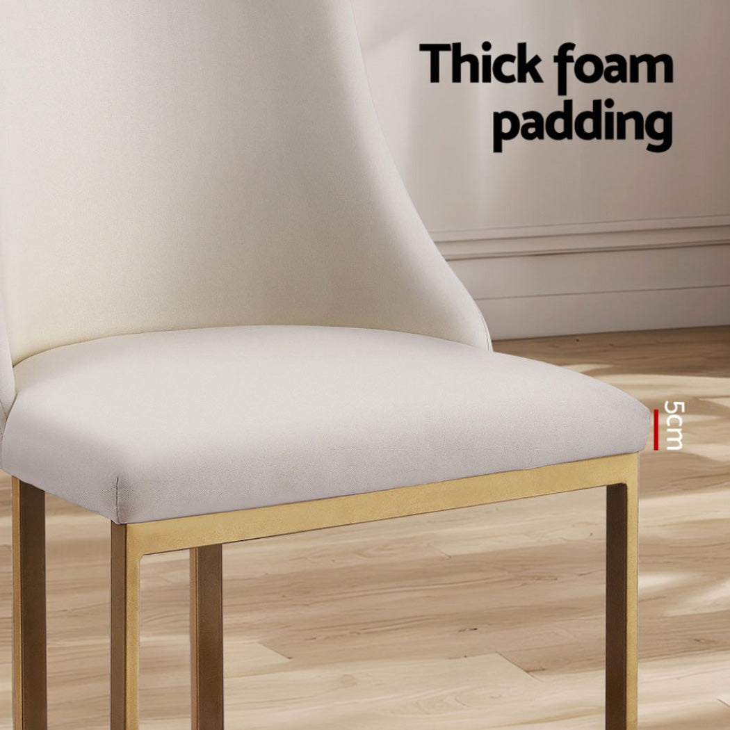 Dining Chairs Set of 4 Linen Fabric Frame Beige