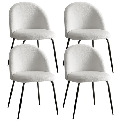 Dining Chairs Set of 4 Sherpa Boucle White