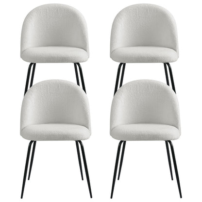 Dining Chairs Set of 4 Sherpa Boucle White