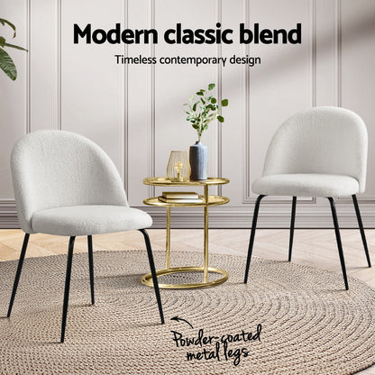 Dining Chairs Set of 4 Sherpa Boucle White