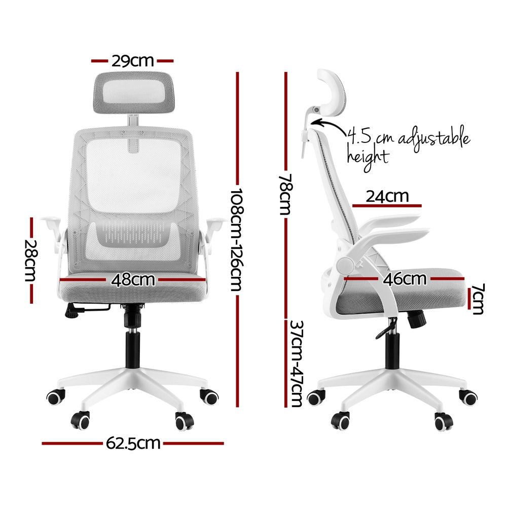 Grey Ergonomic Office Chair Computer Desk Chairs Headrest Adjustable