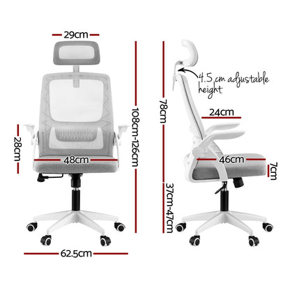Grey Ergonomic Office Chair Computer Desk Chairs Headrest Adjustable