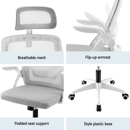 Grey Ergonomic Office Chair Computer Desk Chairs Headrest Adjustable