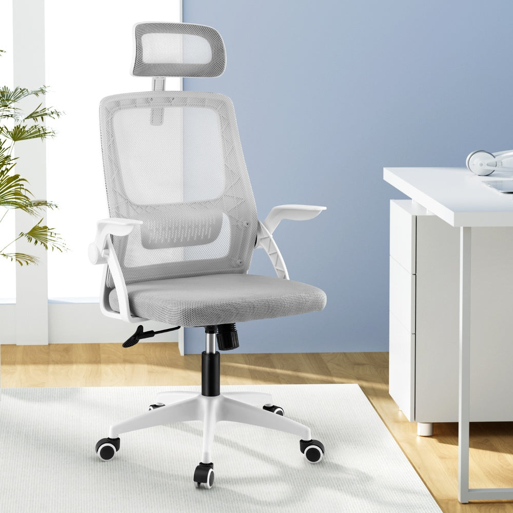 Grey Ergonomic Office Chair Computer Desk Chairs Headrest Adjustable