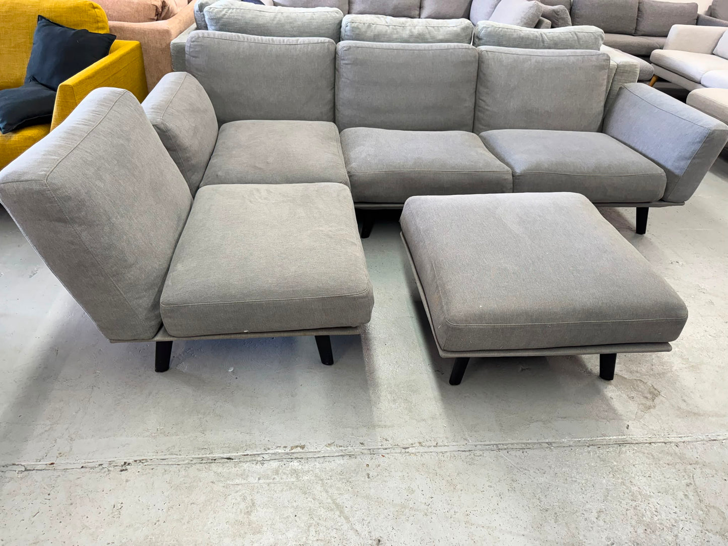 King Living Grey L-Shape Sofa with Ottoman | Pre-Owned | Steam Cleaned | Sydney Wide Delivery
