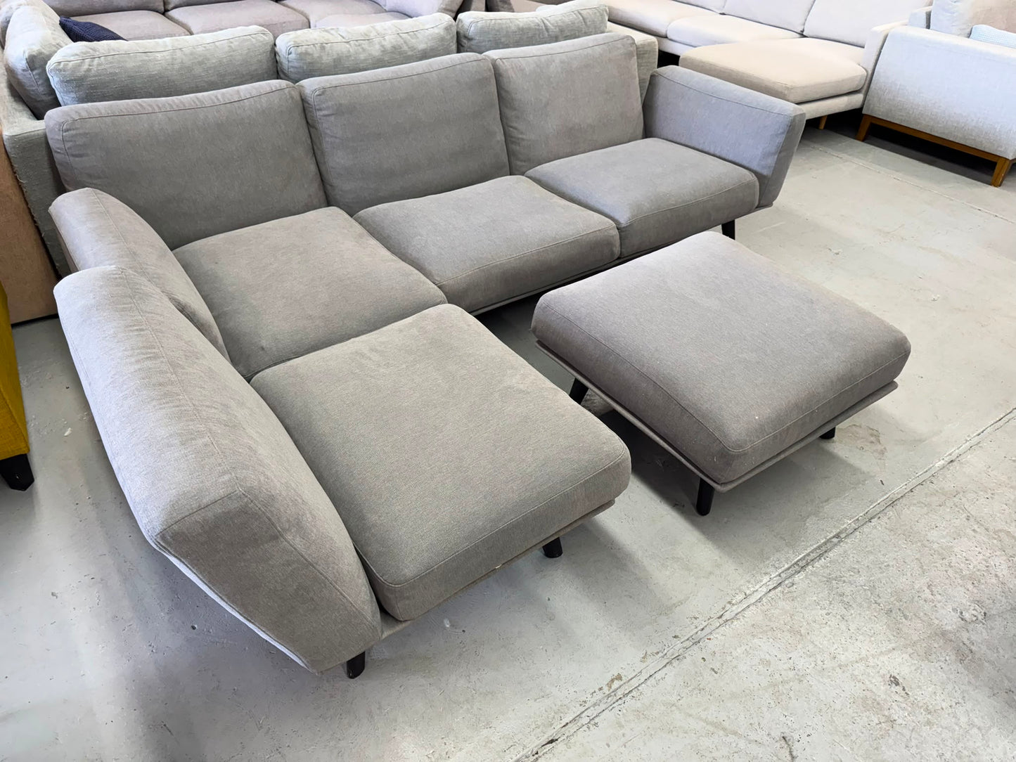 King Living Grey L-Shape Sofa with Ottoman | Pre-Owned | Steam Cleaned | Sydney Wide Delivery