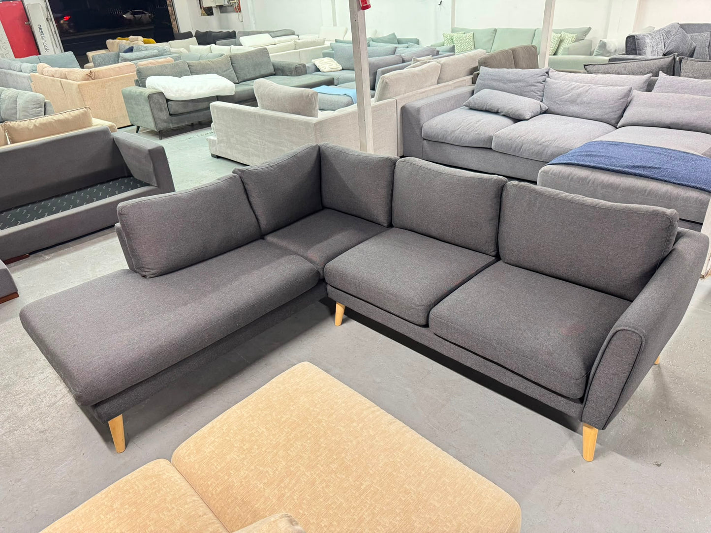 Charcoal 3-Seater Sofa with Extended Chaise | Pre-Owned | Steam Cleaned | Sydney Wide Delivery