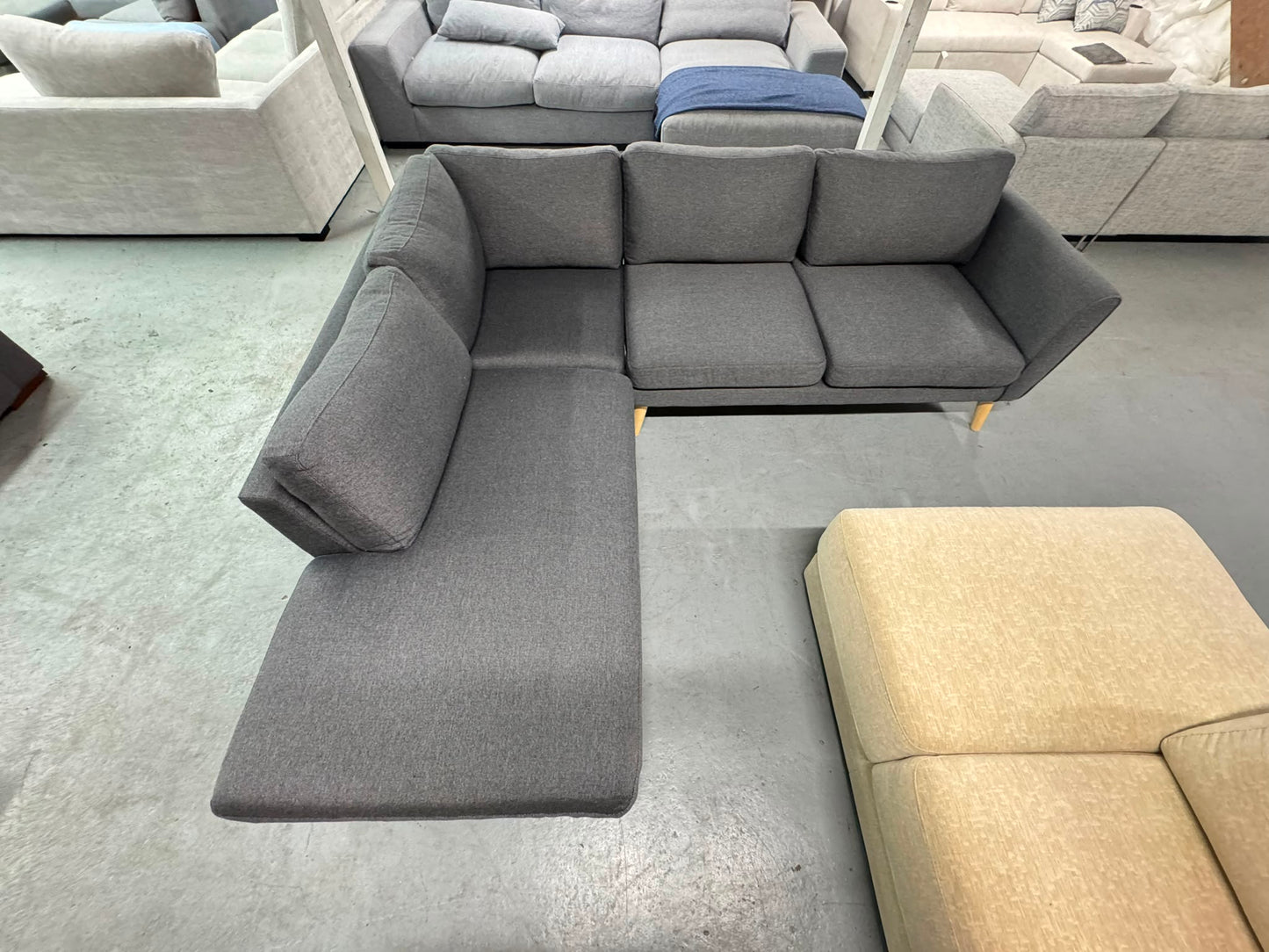 Charcoal 3-Seater Sofa with Extended Chaise | Pre-Owned | Steam Cleaned | Sydney Wide Delivery